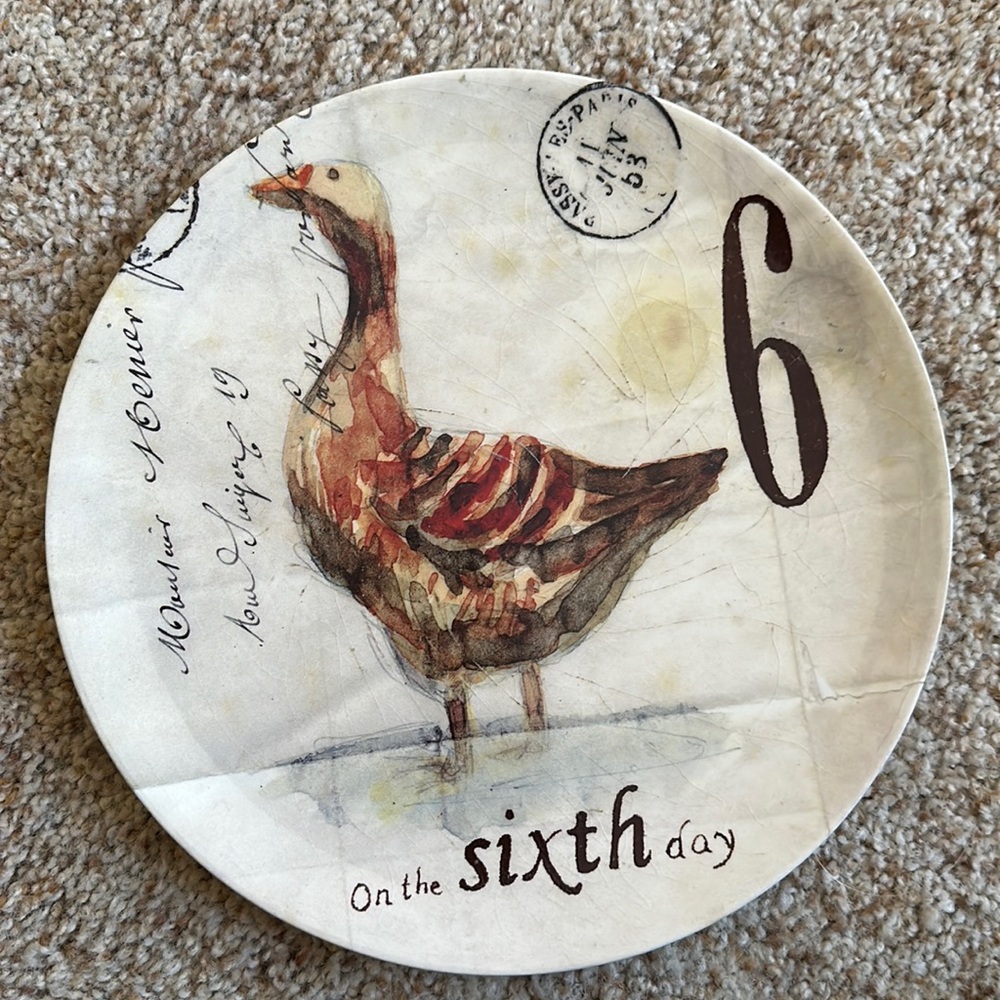 Williams Sonoma 12 Days of Christmas dessert/salad plate. The Sixth Day.